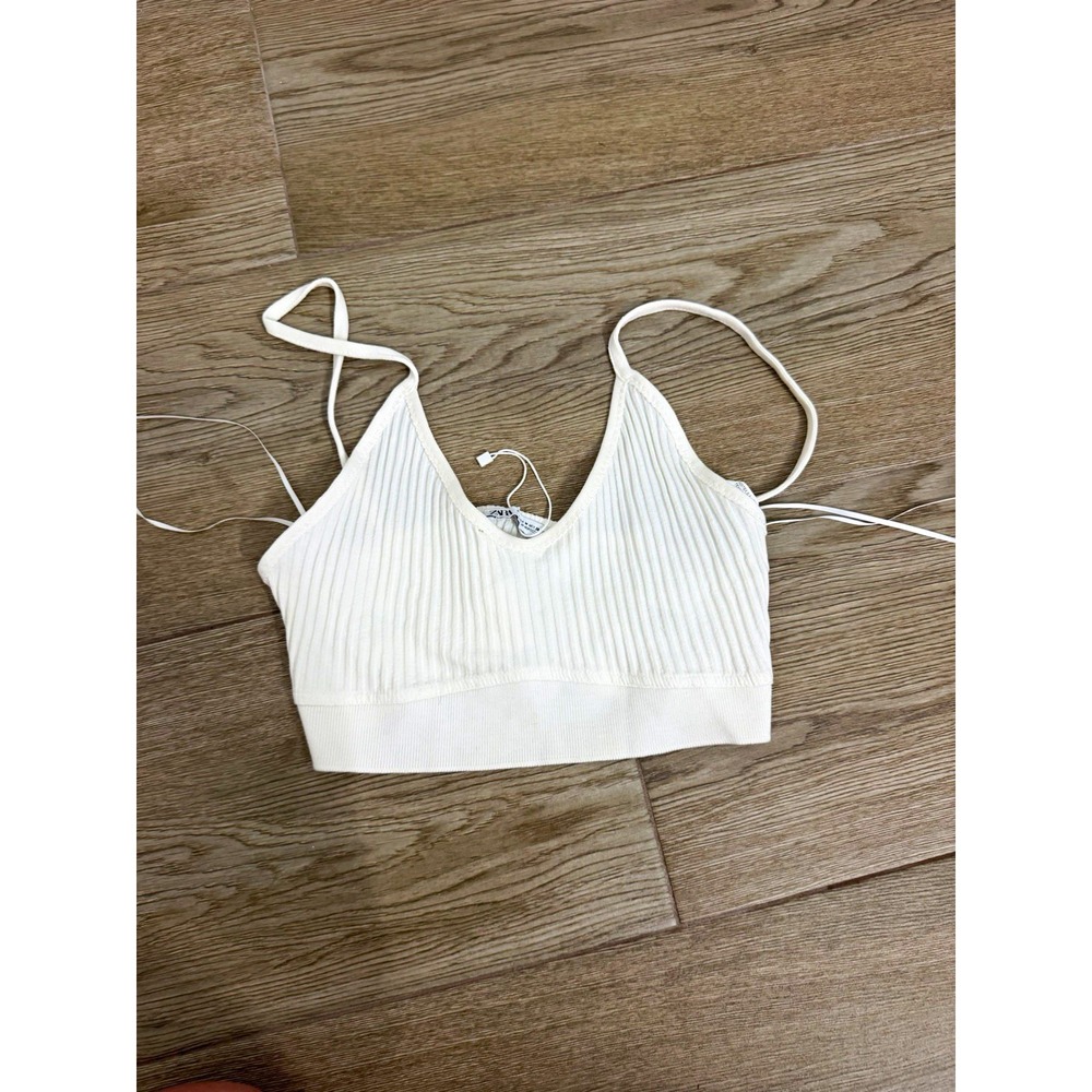 Zara Women's White Ribbed Crop top Wireless,Med New with tags